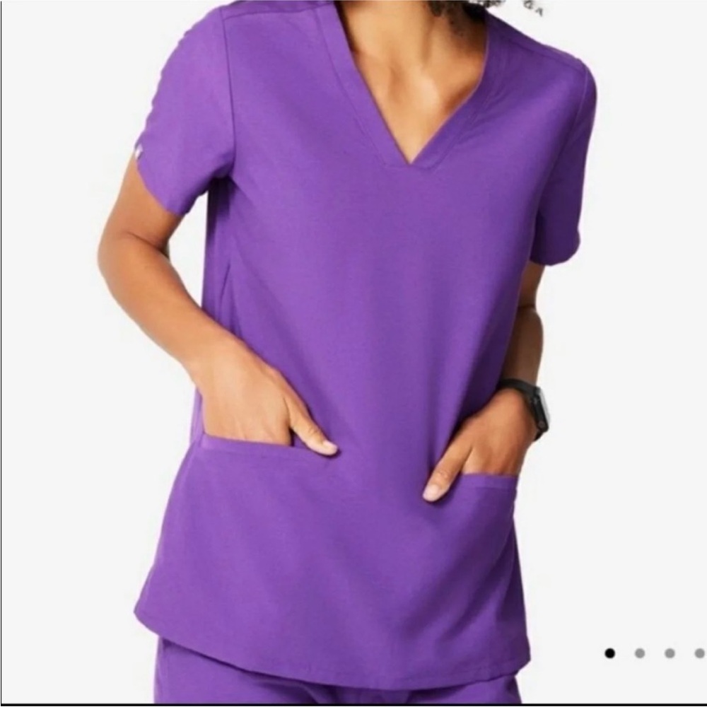 Figs Vivid Purple Short Sleeve V-Neck Top
